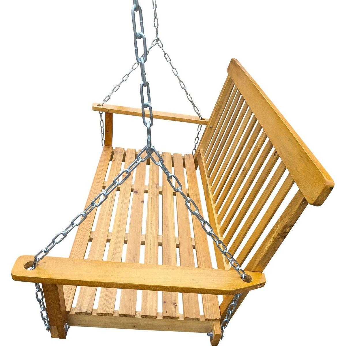 Front Porch Swing with Armrests, Wood Bench Swing with Hanging Chains,for Outdoor Patio, Garden Yard, porch, backyard, or sunroom,Easy to Assemble,teak