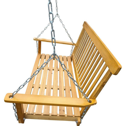 Front Porch Swing with Armrests, Wood Bench Swing with Hanging Chains,for Outdoor Patio, Garden Yard, porch, backyard, or sunroom,Easy to Assemble,teak