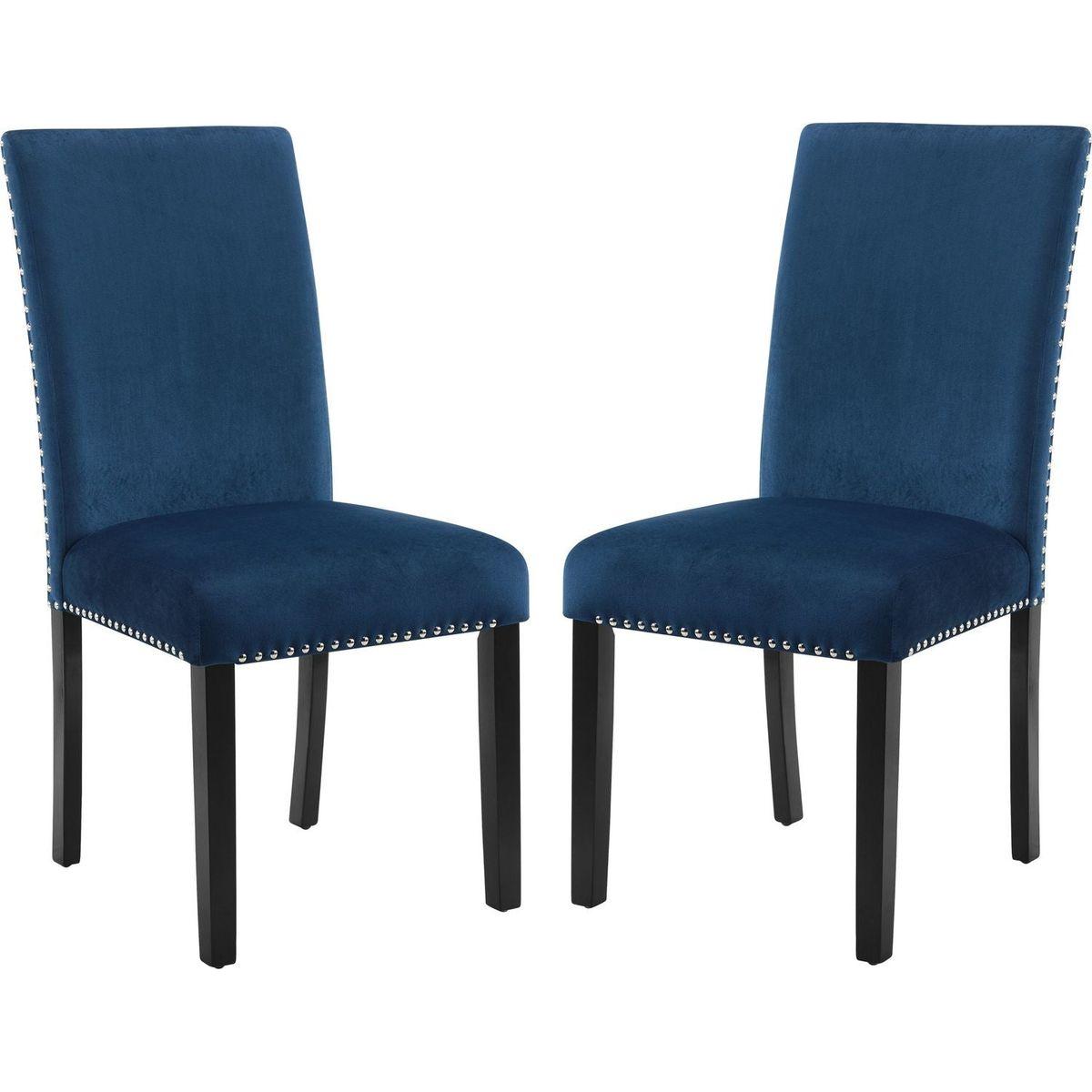 Cobre Contemporary Velvet Dining Chair with Nailhead Trim, Set of 2, Blue