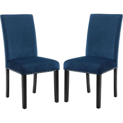 Cobre Contemporary Velvet Dining Chair with Nailhead Trim, Set of 2, Blue
