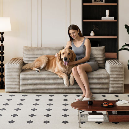 63' 2Setaser Sofa,Corduroy Fabric,Deep Seat Couches,Comfy Loveseat Sofa,No Assembly,1pcs for Living room, Bedroom,Conference room ,Apartment,Camel