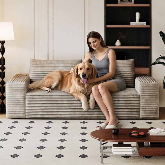 63' 2Setaser Sofa,Corduroy Fabric,Deep Seat Couches,Comfy Loveseat Sofa,No Assembly,1pcs for Living room, Bedroom,Conference room ,Apartment,Camel