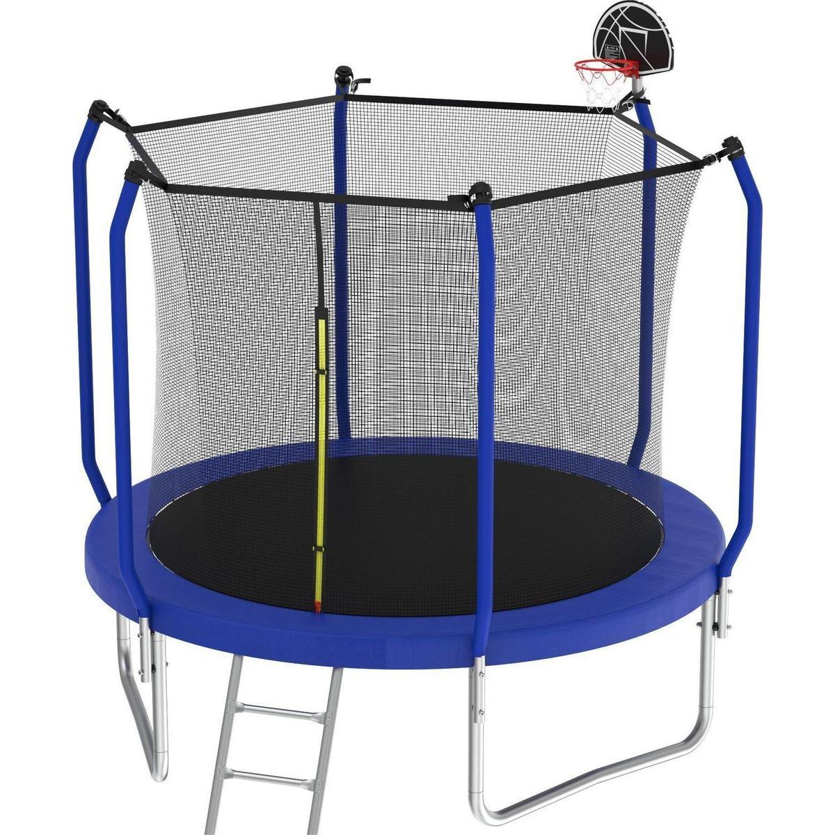 10FT Trampoline with Basketball Hoop, ASTM Approved Reinforced Type Outdoor Trampoline with Enclosure Net