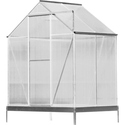 6.3'x4.2'x7' Polycarbonate Greenhouse, Heavy Duty Outdoor Aluminum Walk-in Green House Kit with Rain Gutter, Vent and Door for Backyard Garden, color aluminium