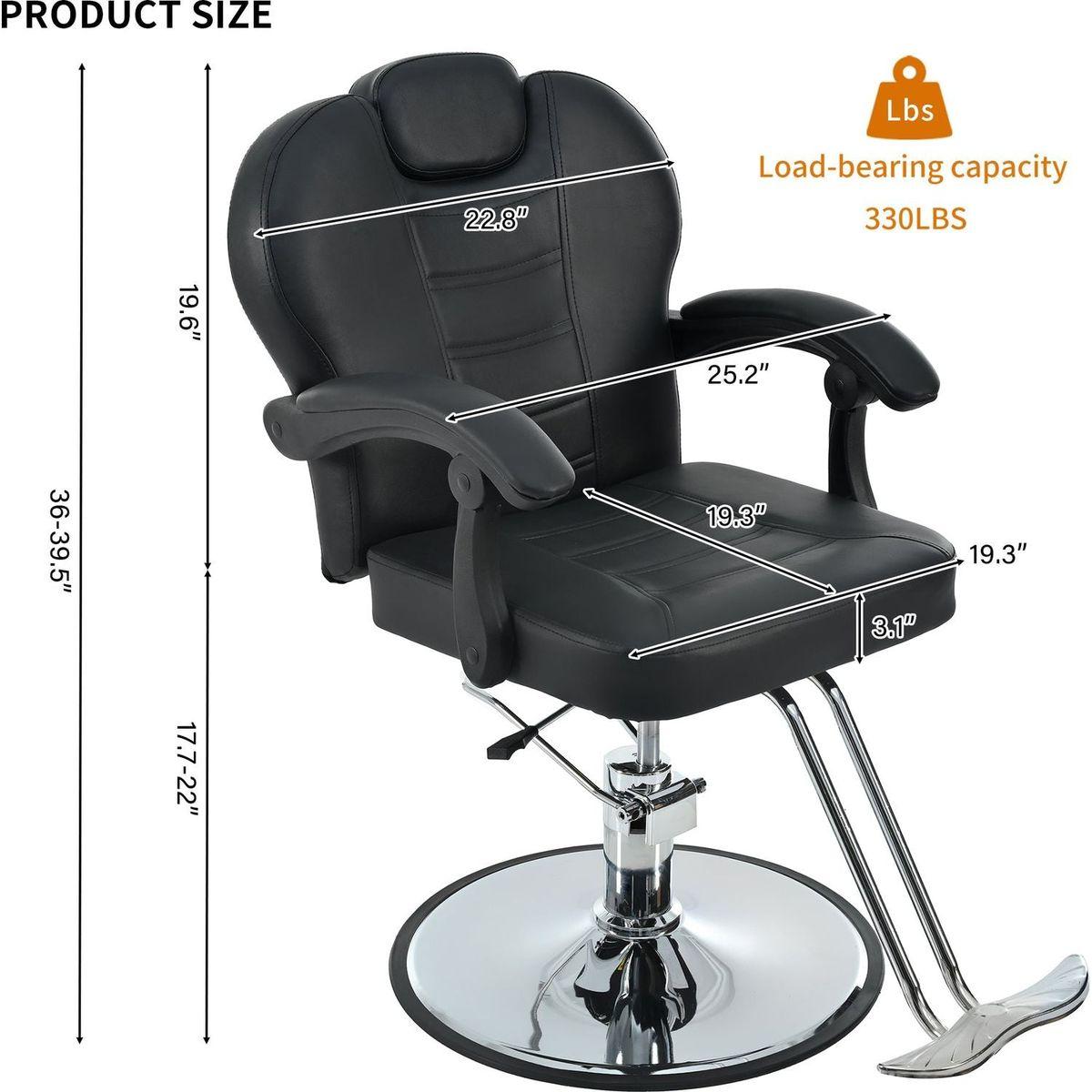Classic Reclining barber Chair Salon Chair for Hair Stylist with Heavy Duty Hydraulic Pump, 360 Rotation, Tattoo Chair Shampoo Beauty Salon Equipment, Max Load Weight 330 Lbs, Black
