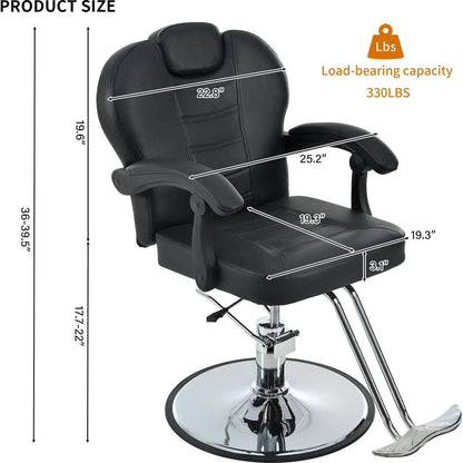 Classic Reclining barber Chair Salon Chair for Hair Stylist with Heavy Duty Hydraulic Pump, 360 Rotation, Tattoo Chair Shampoo Beauty Salon Equipment, Max Load Weight 330 Lbs, Black