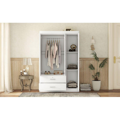 3-Door Mirror Wardrobe with shelves, White - Streamdale Furniture