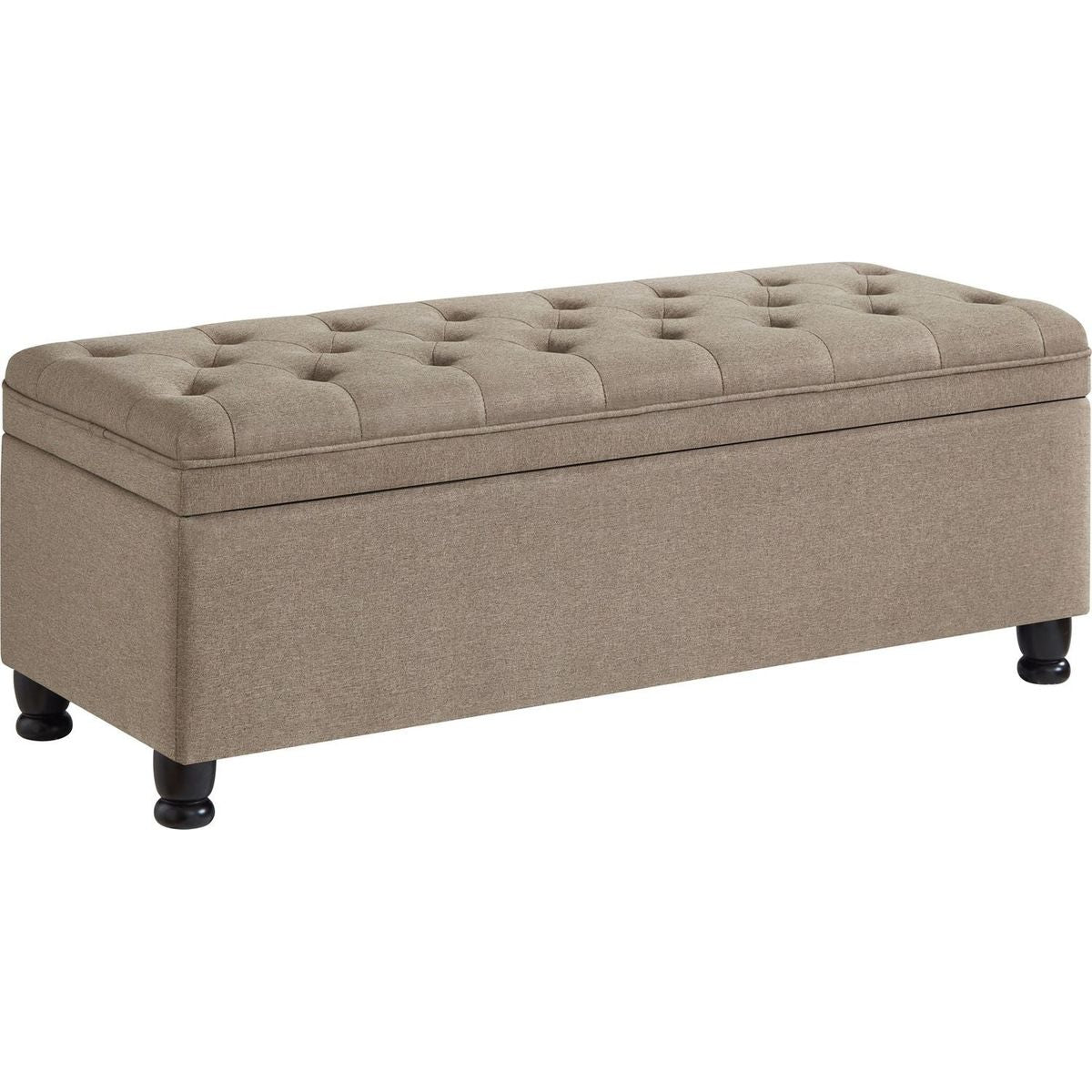 Upholstered tufted button storage bench, Linen fabric entry bench with spindle wooden legs, Bed bench- Linen
