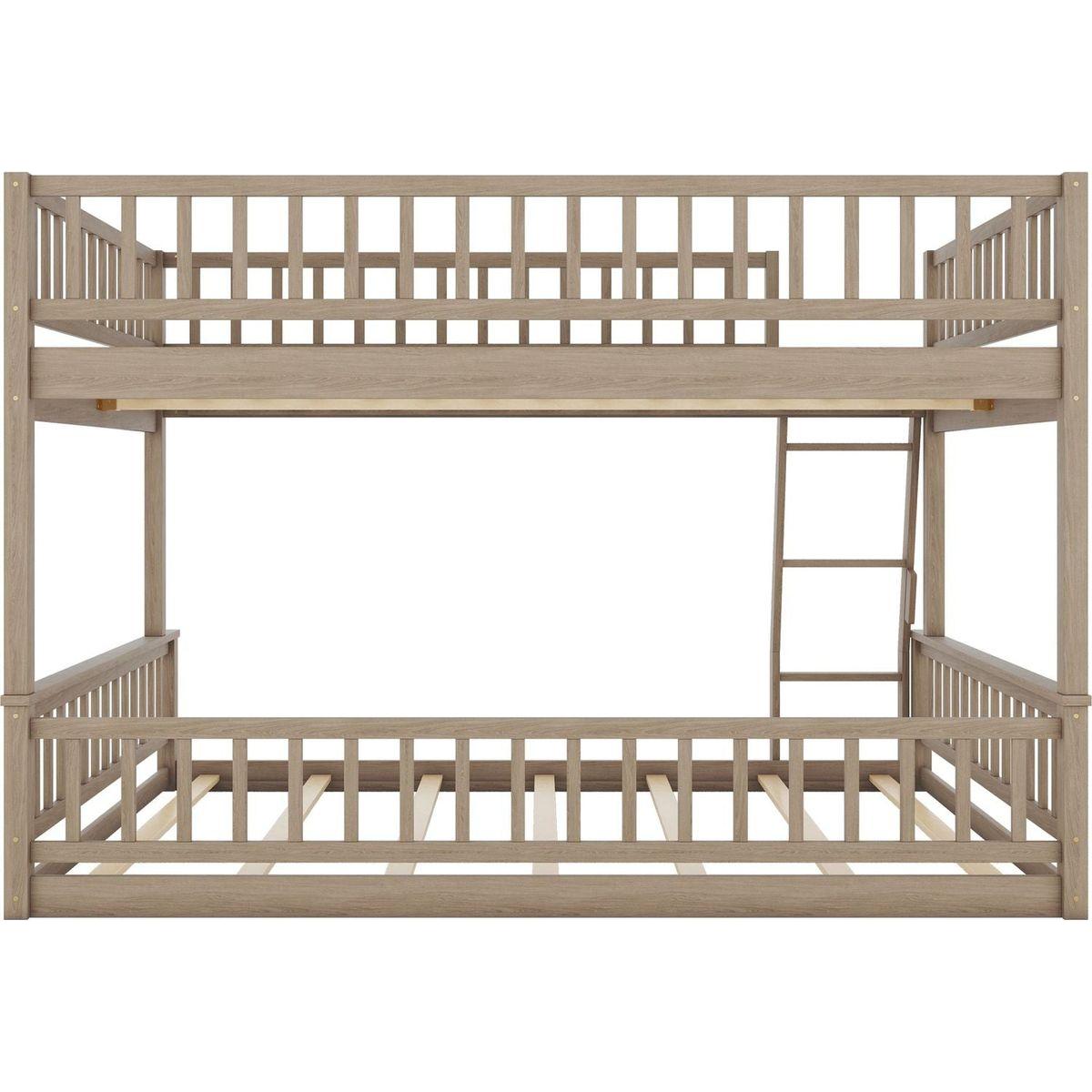 Full XL over Queen Bunk Bed with Ladder and Guardrails, Walnut