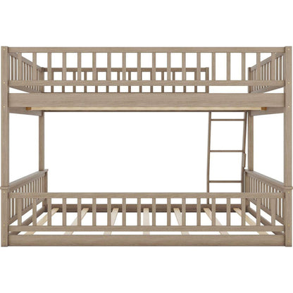 Full XL over Queen Bunk Bed with Ladder and Guardrails, Walnut