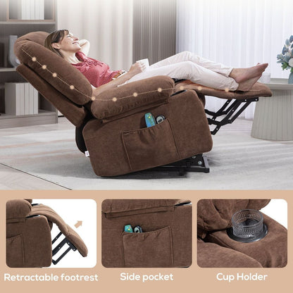 Power Lift Recliner Chair Sofa with Vibration Massage and Heat, Fabric Lift Chair for Elderly, Massage Recliner Chair with Remote Control, Side Pockets, Quick Assembly, Brown