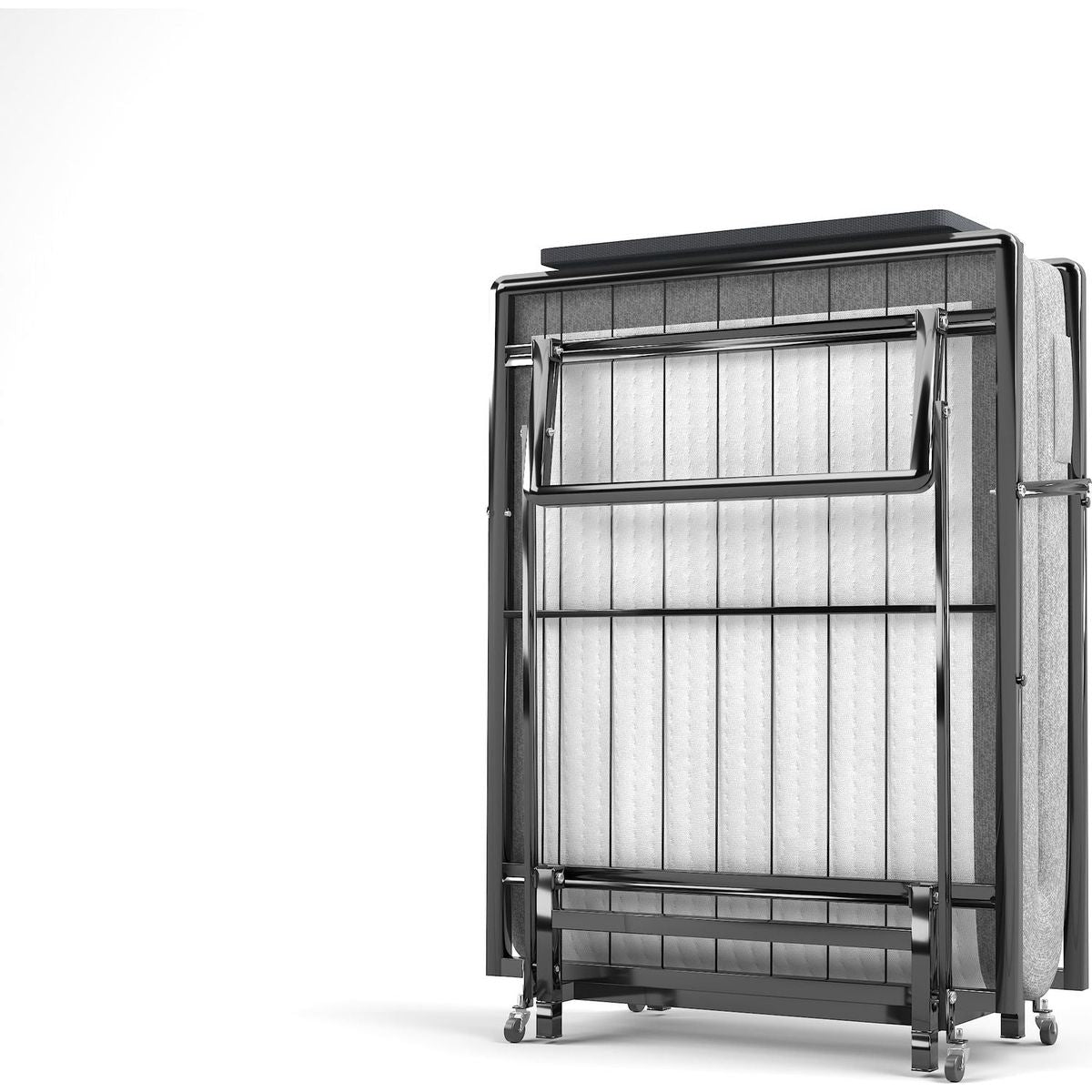 Metal Folding Bed Frame with Foam Mattress of Pockets, Easy Storage and Movable with 4 Castors