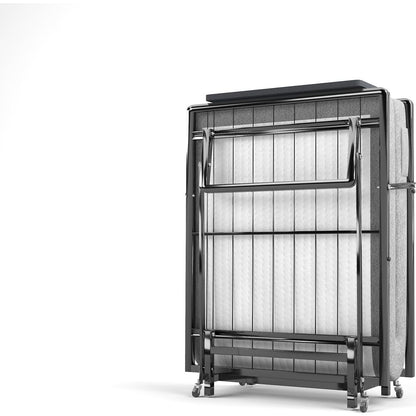 Metal Folding Bed Frame with Foam Mattress of Pockets, Easy Storage and Movable with 4 Castors