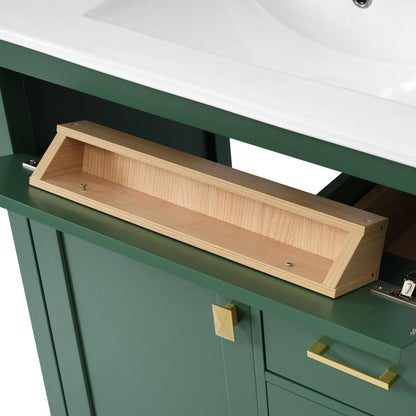 30-Inch Green Bathroom Vanity with Ceramic Sink and Ample Storage - Ideal Choice for Small Bathrooms