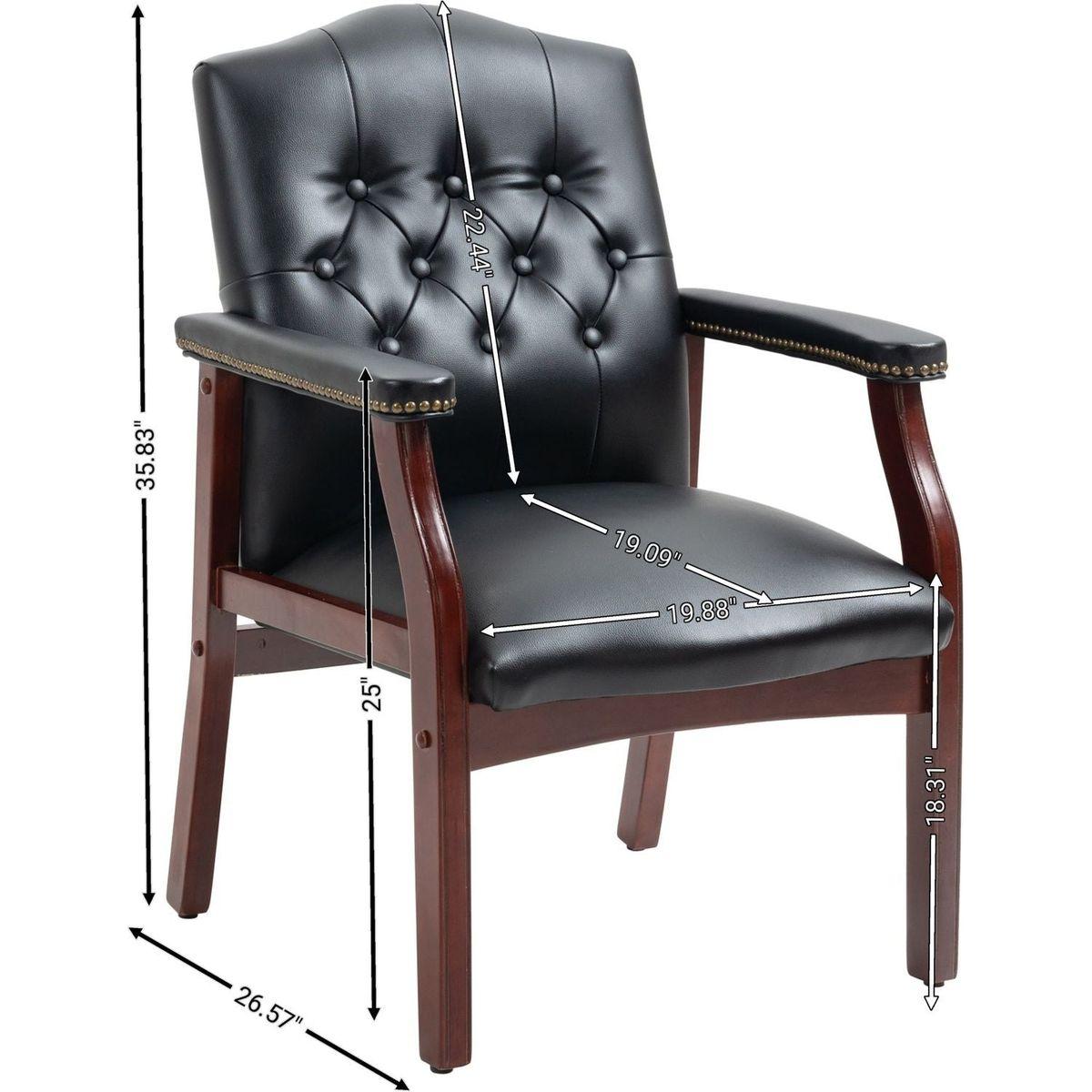 Leather Reception Guest Chairs W/Padded Seat and Arms Ergonomic Mid-Back Office Executive Side Chair for Meeting Waiting Room Conference Office Guest Chairs,Black