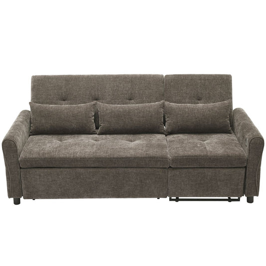 2-in-1 Sofa 82' Three-Seater with Sofa Bed and Reversible Recliner, Dark Grey Chenille