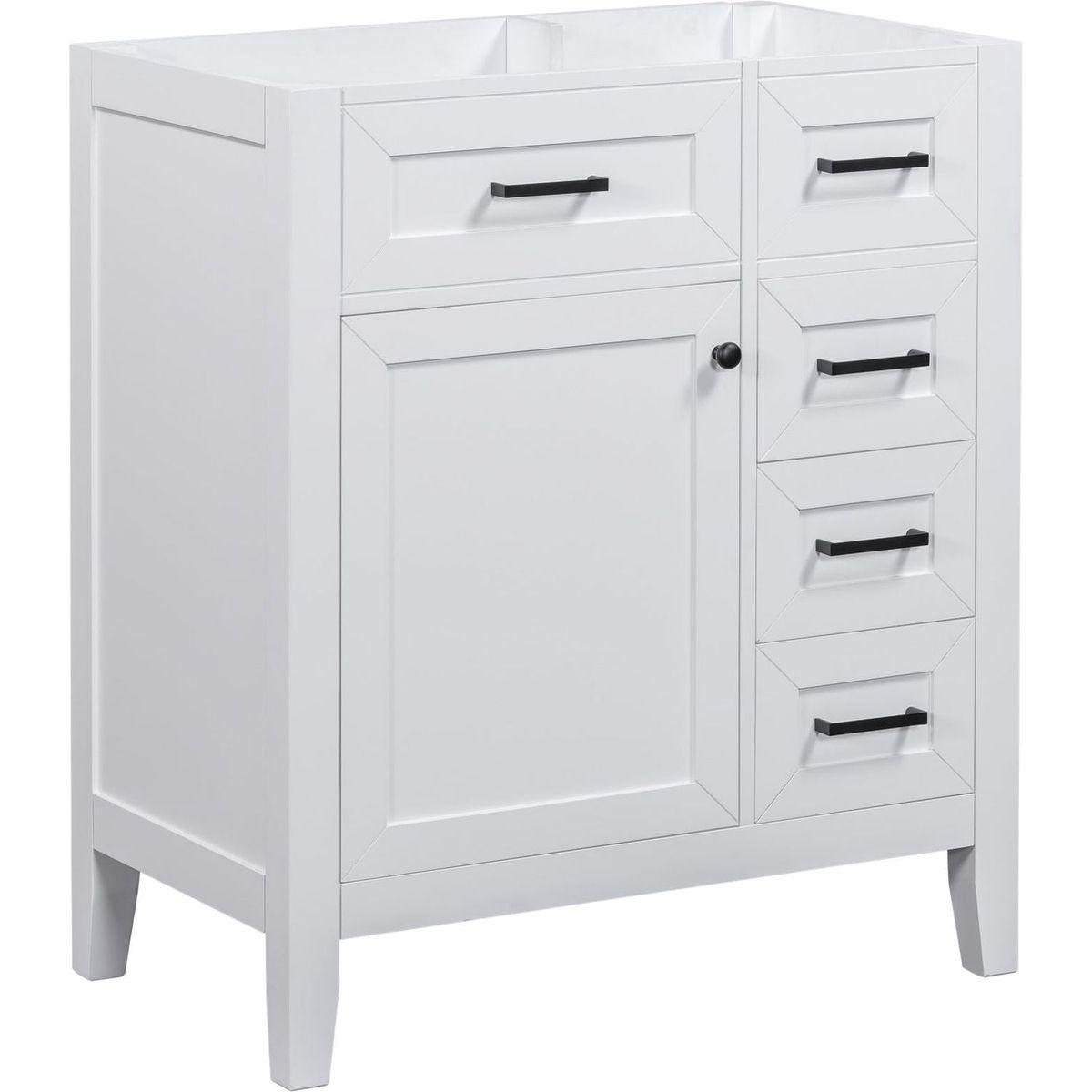 30" Bathroom Vanity without Sink, Cabinet Base Only, Bathroom Cabinet with Drawers, Solid Frame and MDF Board, White