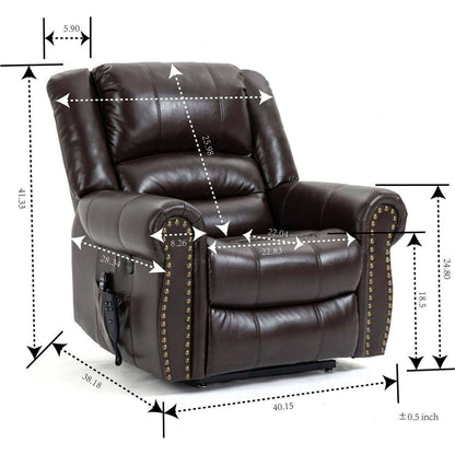 Power Lift Recliner Chair Heat Massage Dual Motor Infinite Position Up to 350 LBS, Faux Leather, Heavy Duty Motion Mechanism with USB Ports, Brown