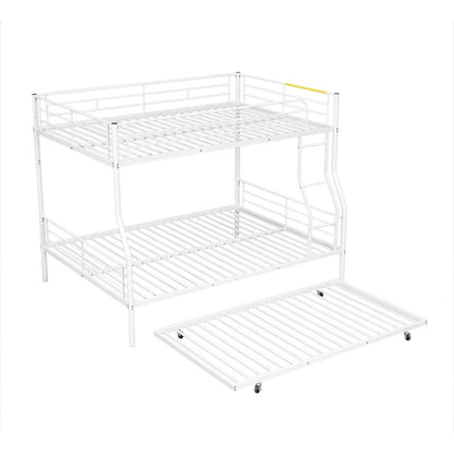 Full XL Over Queen Metal Bunk Bed with Trundle, White