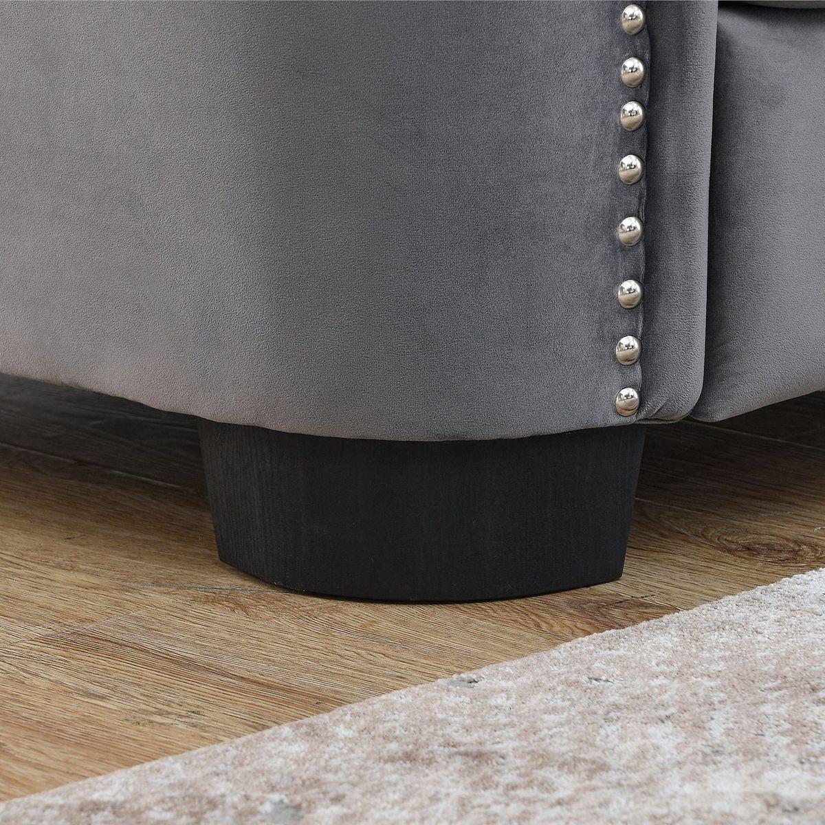 77-Inch Modern Chesterfield Velvet Sofa, 3-Seater Sofa, Upholstered Tufted Backrests with Nailhead Arms and 2 Cushions for Living Room, Bedroom, Apartment, Office (Grey)