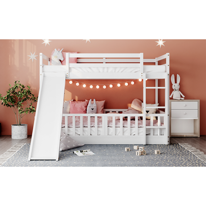 Twin Over Twin Bunk Bed with Slide and Ladder, White