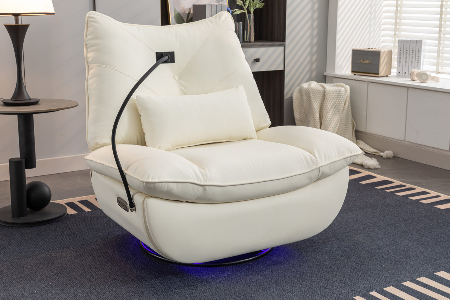 270 Swivel Glider Recliner Chair, Power Recliner Rocking Chair, USB Port Charge for Nursery Chair with Atmosphere Lamp for Living Room Bedroom Apartment