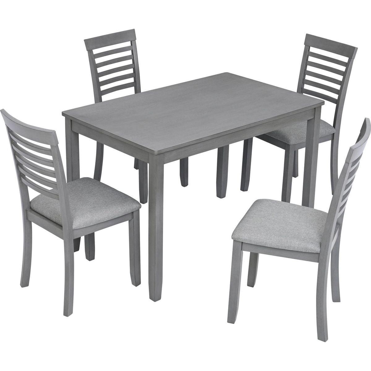 5 Piece Modern Dining Set, Rectangular Wooden Dining Table with 4 Upholstered Chairs for Kitchen, Dining Room, Gray