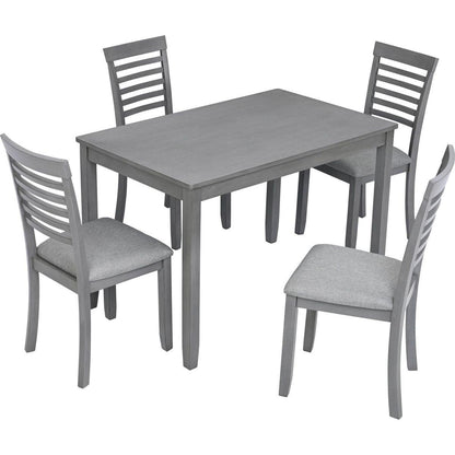 5 Piece Modern Dining Set, Rectangular Wooden Dining Table with 4 Upholstered Chairs for Kitchen, Dining Room, Gray