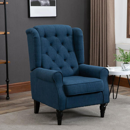 Button-Tufted Accent Chair with High Wingback, Rounded Cushioned Armrests and Thick Padded Seat, Blue