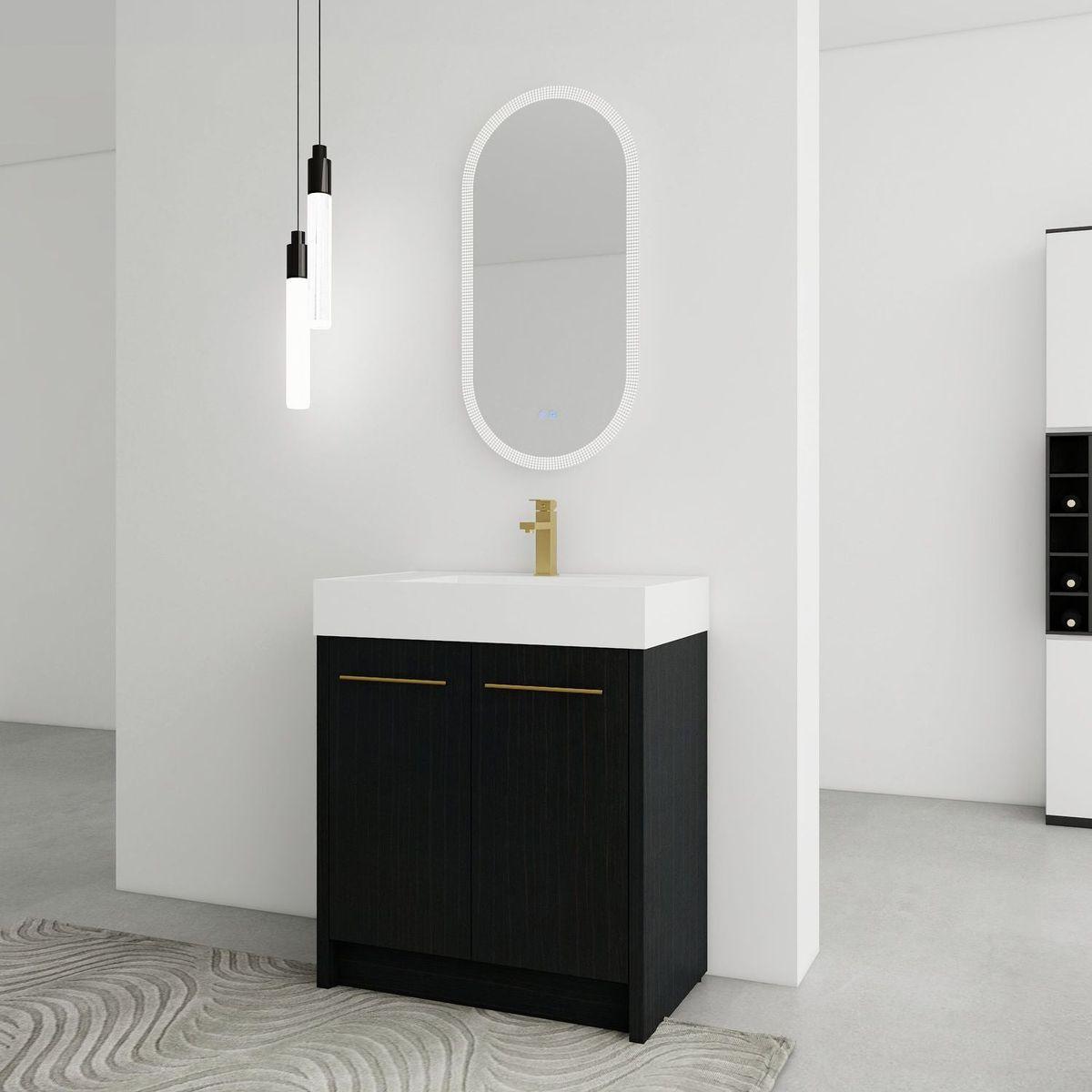 30 Inch Freestanding Bathroom Vanity with Resin Sink, With Soft Closing Door, KD-Package