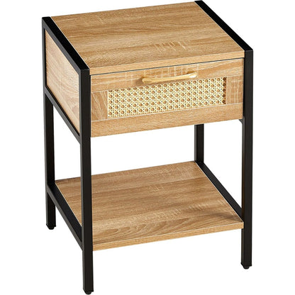 15.74" Rattan End table with drawer, Modern nightstand, metal legs,side table for living room, bedroom,natural(1 pc)