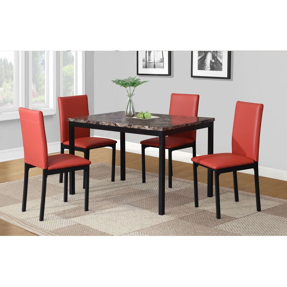 Noyes Faux Leather Seat Metal Frame Dining Chairs, Set of 4, Red