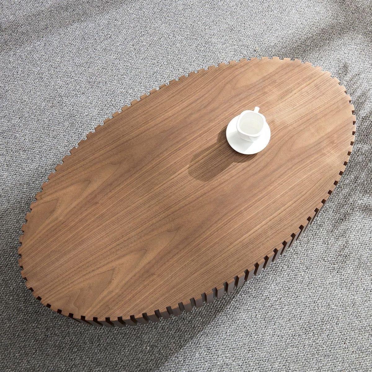 Modern Handcraft Drum Coffee Table Length 43.7 inch Round Coffee Table for Living Room,Small Coffee Table with Sturdy Pedestal,Walnut MDF