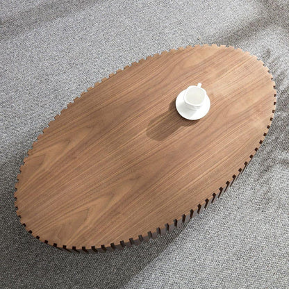 Modern Handcraft Drum Coffee Table Length 43.7 inch Round Coffee Table for Living Room,Small Coffee Table with Sturdy Pedestal,Walnut MDF