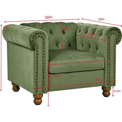 PHOYAL Large CHAIR, Velvet Sofa Classic Tufted Chesterfield Settee Sofa Modern 1 Seater Couch Furniture Tufted Back for Living Room (Green)