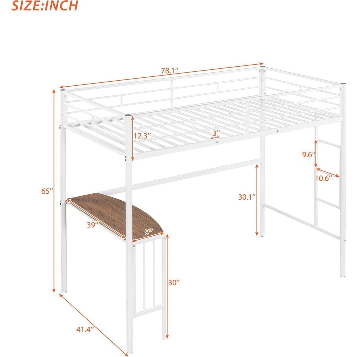 Twin Metal Bunk Bed with Desk, Ladder and Guardrails, Loft Bed for Bedroom, White
