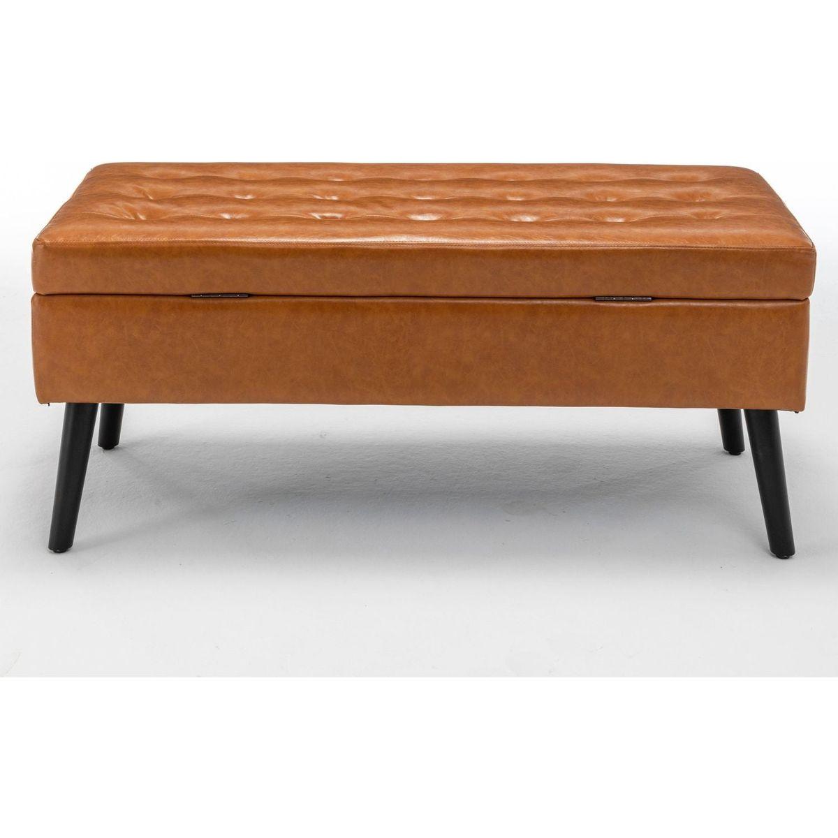 Storage Bench with Storage Bench for Bedroom End of Bed Bench Foot of Bed Bench Entryway Bench Storage Ottoman Bench 43.3" W x 17.7" Brown Leather Bench