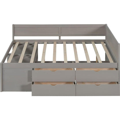 Full Size Daybed with Drawers and Shelves, Gray