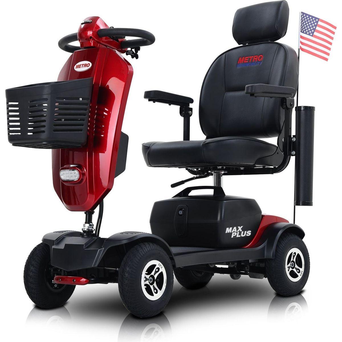 MAX PLUS RED 4 Wheels Outdoor Compact Mobility Scooter with 2pcsx20AH Lead acid Battery, 16 Miles, Cuo Holders & USB charger Port