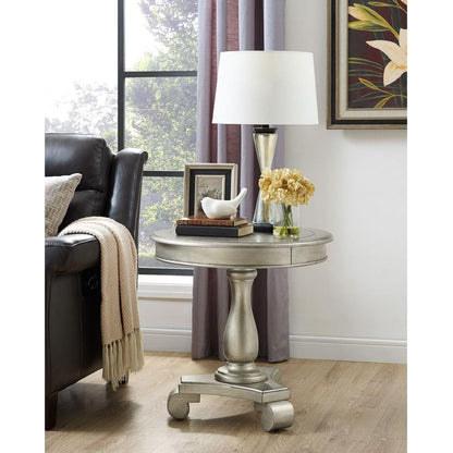 Rene Round Wood Pedestal Side Table, Champagne