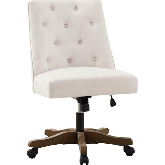 Upholstered Swivel Desk Chair, Armless Home Office Chair, Chenille Fabric Adjustable Height Computer Chair with Wheels for Study ,Beige