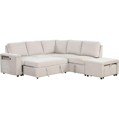 L-shaped Padded Modular Sofa with Storage Space, USB Ports, and Cup Holders on the Armrests, Suitable for Living Rooms, Offices, and Apartments.