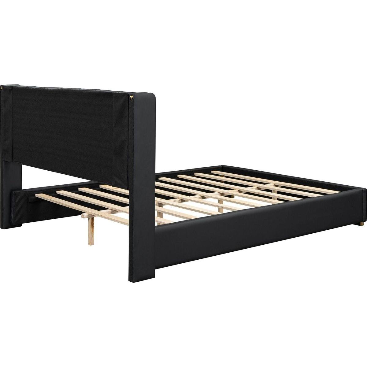 Full Size Upholstered Platform Bed with Metal Strips, Black