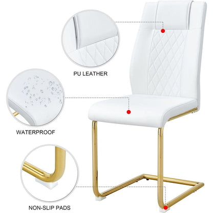 Modern dining chairs, dining room chairs, and golden leg cushioned chairs made of artificial leather, suitable for kitchens, living rooms, bedrooms, and offices. Set of 4 pieces (white+PU)