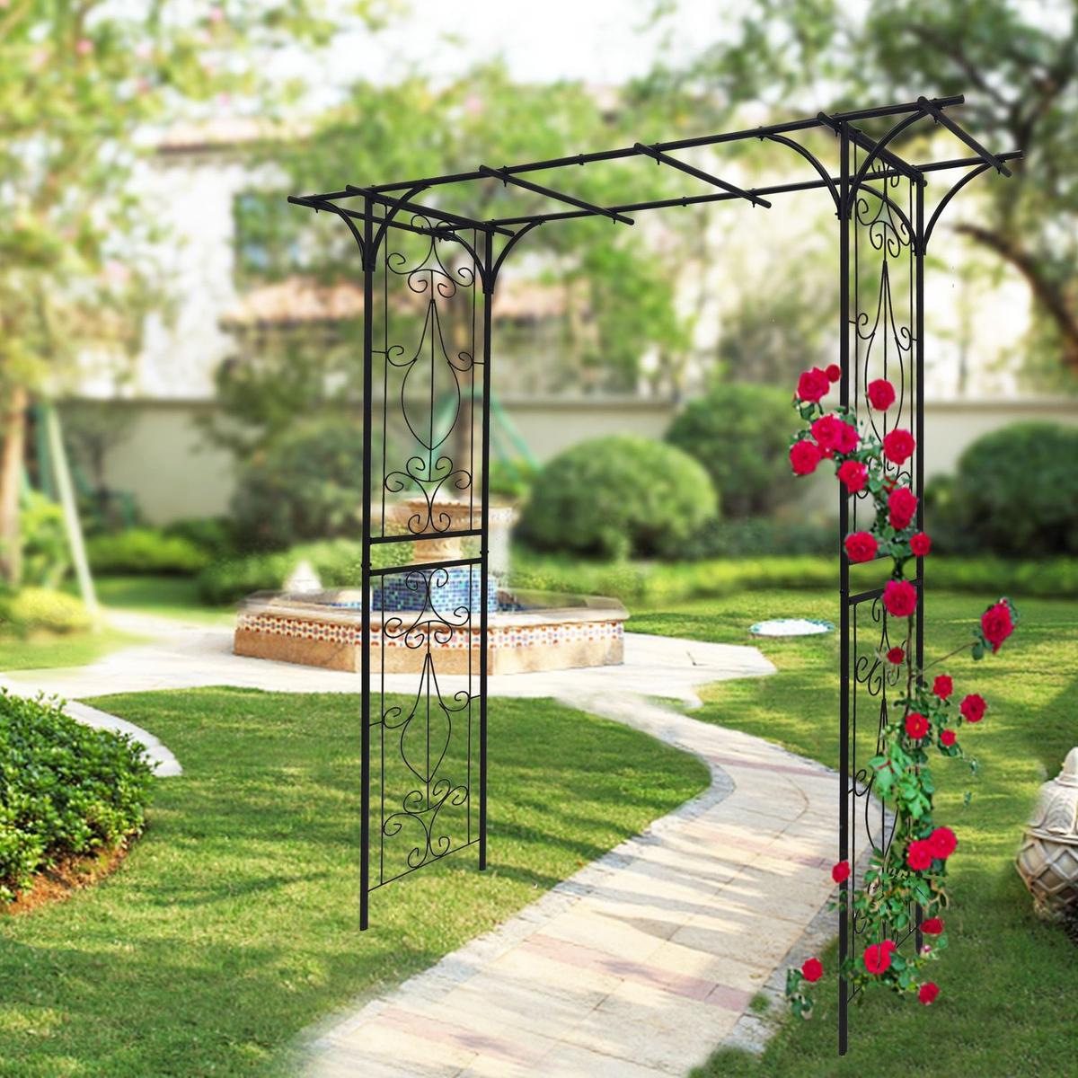 Metal Garden Arch L80.3" x W20.47" x H81.1" Climbing Plants Support Rose Arch Outdoor Black