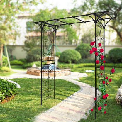 Metal Garden Arch L80.3" x W20.47" x H81.1" Climbing Plants Support Rose Arch Outdoor Black