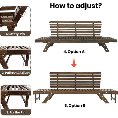 Outdoor Adjustable Patio Wooden Daybed Sofa Chaise Lounge with Cushions for Small Places, Brown Finish+Beige Cushion