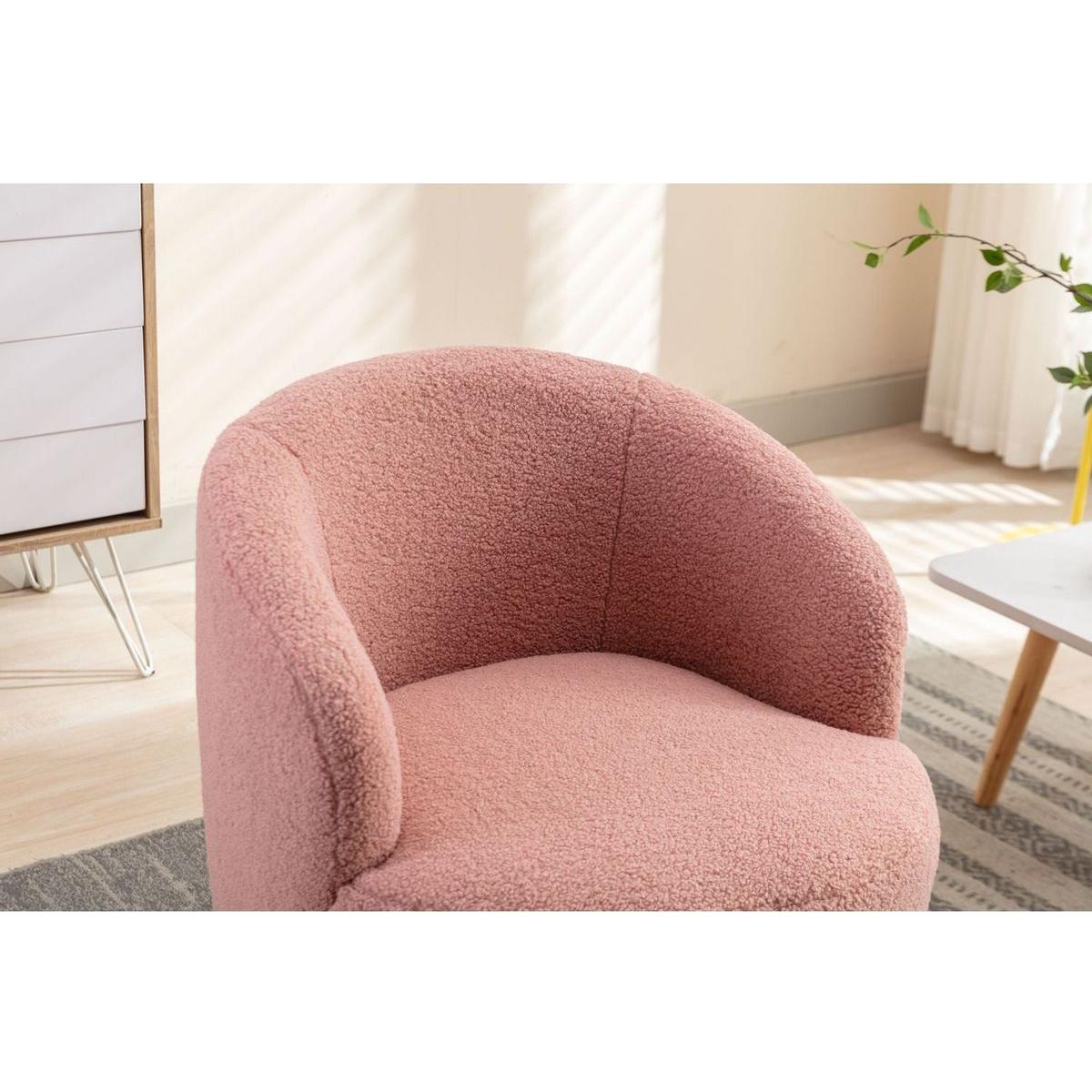 Teddy Fabric Swivel Accent Armchair Barrel Chair With Black Powder Coating Metal Ring,Light Pink