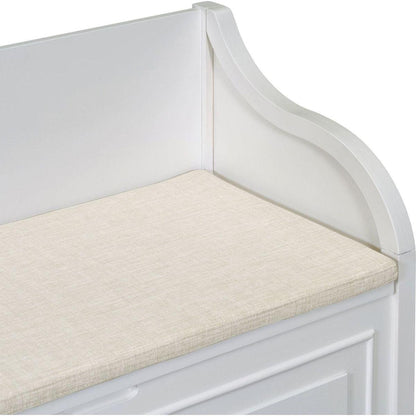 Rustic Style Solid wood Entryway Multifunctional Storage Bench with Safety Hinge (White+ Beige)