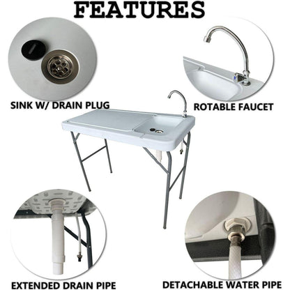 Outdoor Fish and Game Cutting Cleaning Table w/Sink and Faucet